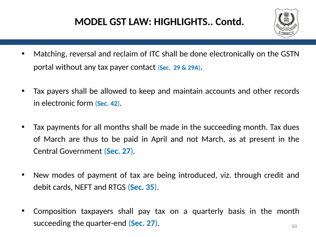 OVERVIEW OF GST AND MODEL GST LAW Presentation by: - slide 50 of 69
