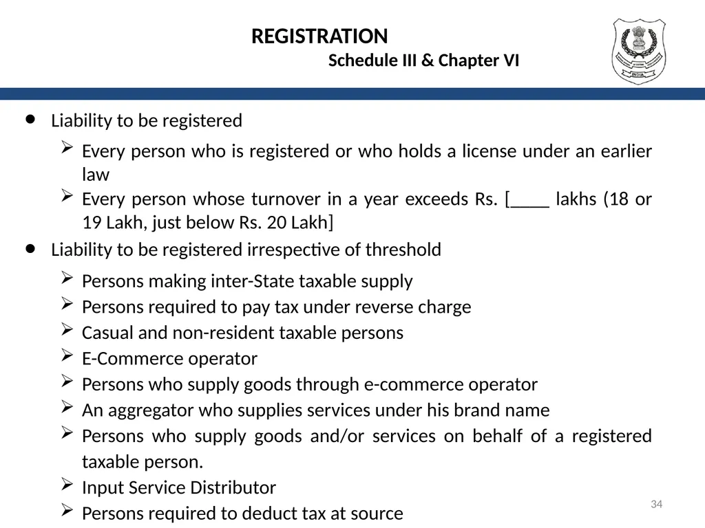 OVERVIEW OF GST AND MODEL GST LAW Presentation by: - slide 34 of 69