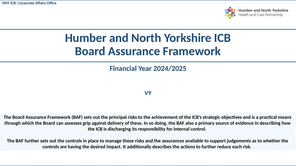 Humber and North Yorkshire ICB Board Assurance - slide 1 of 22