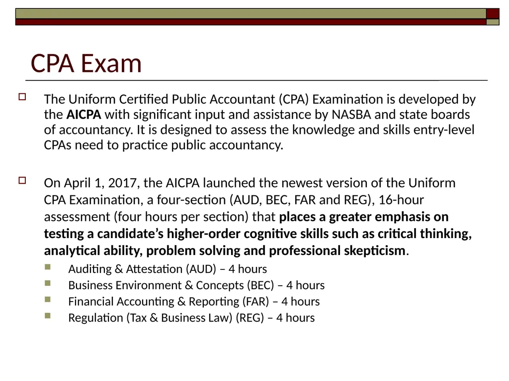 Preparing for the CPA Exam February 17, 2022 - slide 6 of 38