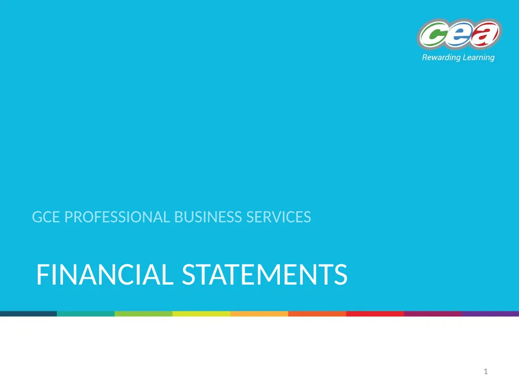 FINANCIAL STATEMENTS GCE PROFESSIONAL BUSINESS - slide 1 of 14