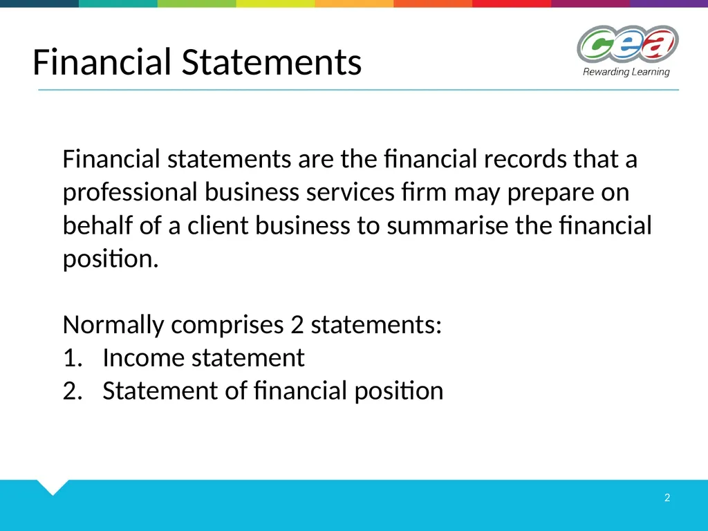 FINANCIAL STATEMENTS GCE PROFESSIONAL BUSINESS - slide 2 of 14
