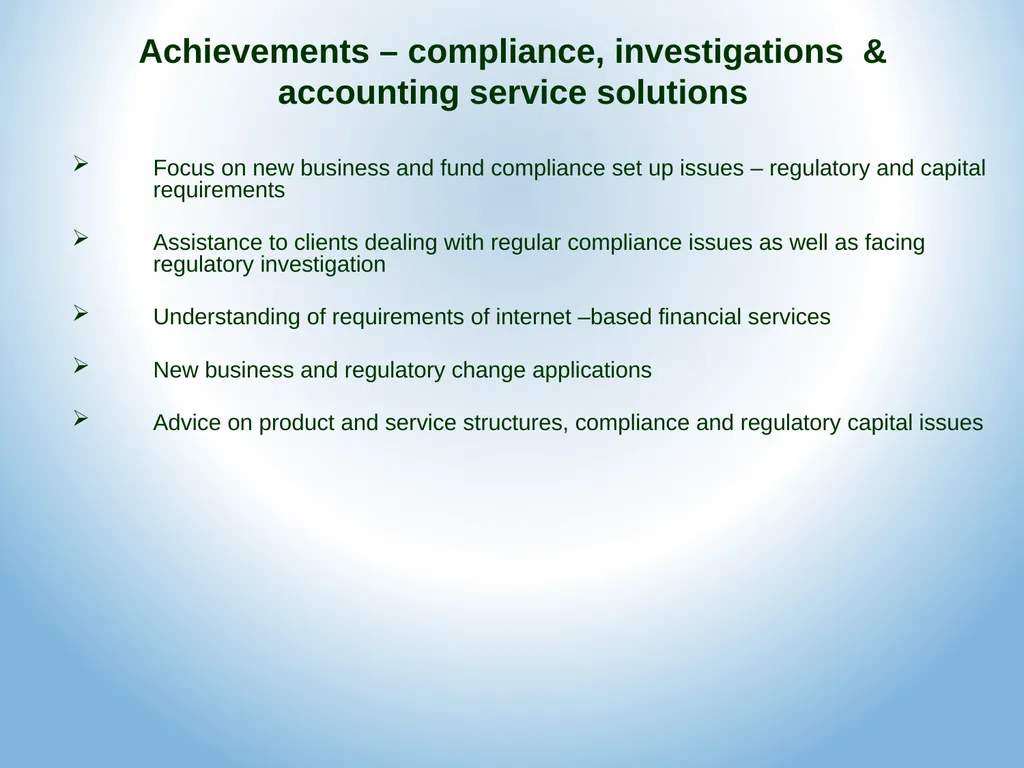 Legal & Compliance Expertise – Financial Services - slide 5 of 9