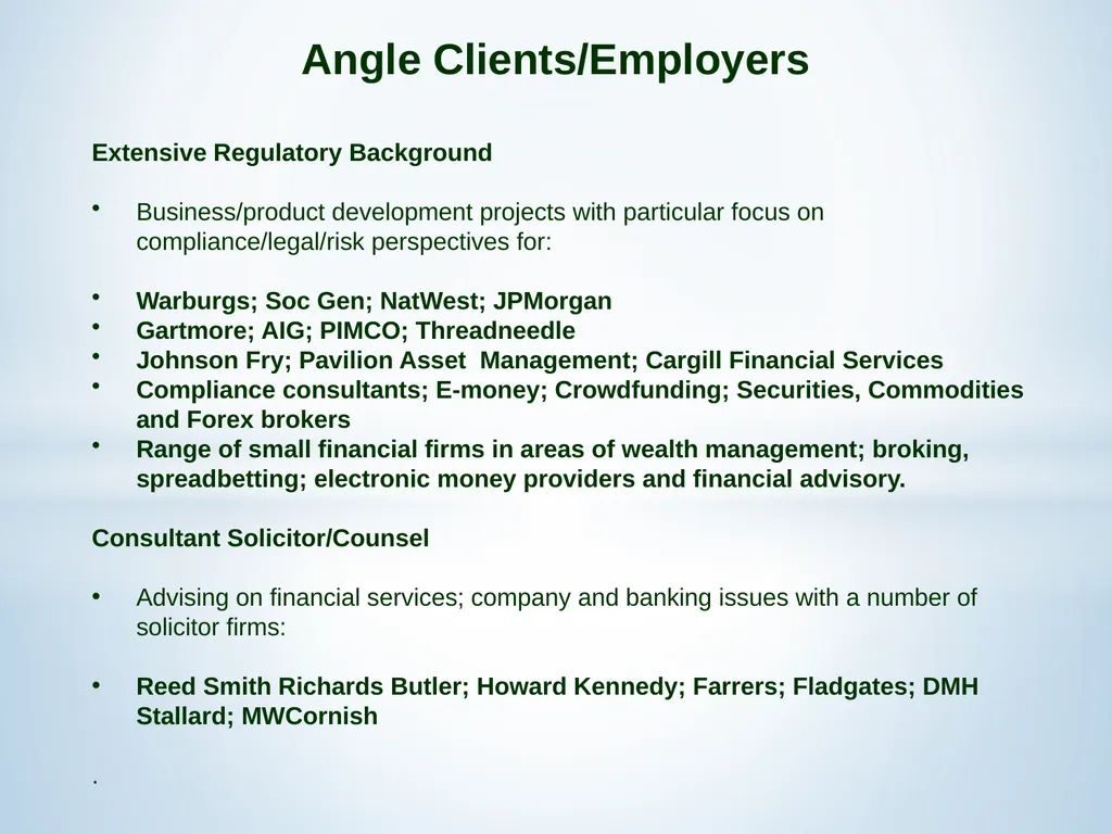 Legal & Compliance Expertise – Financial Services - slide 7 of 9