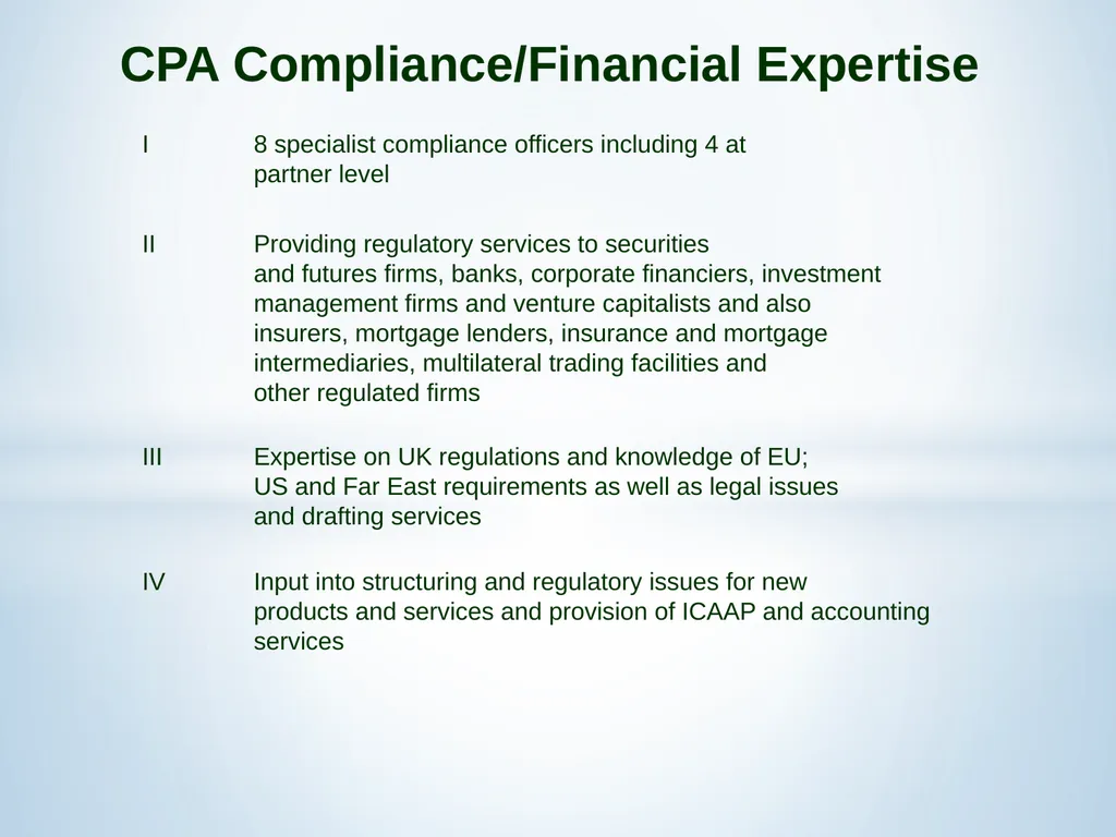 Legal & Compliance Expertise – Financial Services - slide 4 of 9