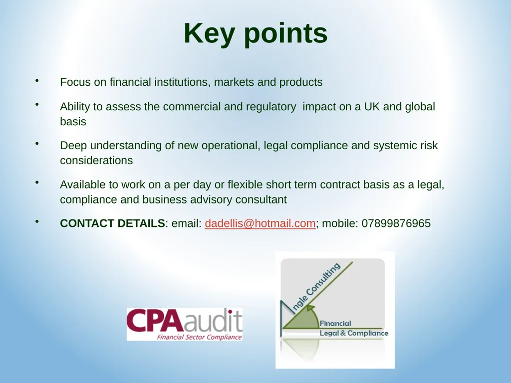 Legal & Compliance Expertise – Financial Services - slide 9 of 9