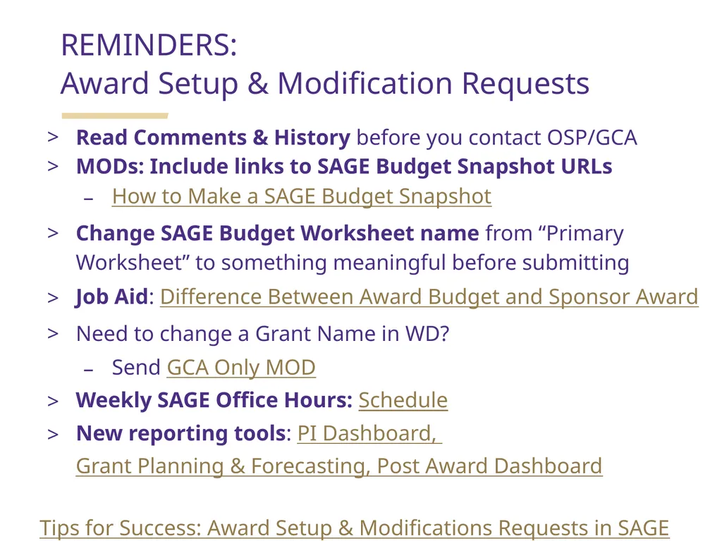 REMINDERS: Award Setup & Modification Requests - slide 2 of 39