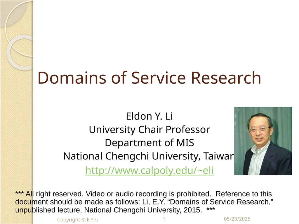 Copyright © E.Y.Li 1 2018/7/16 Domains of Service - slide 1 of 32