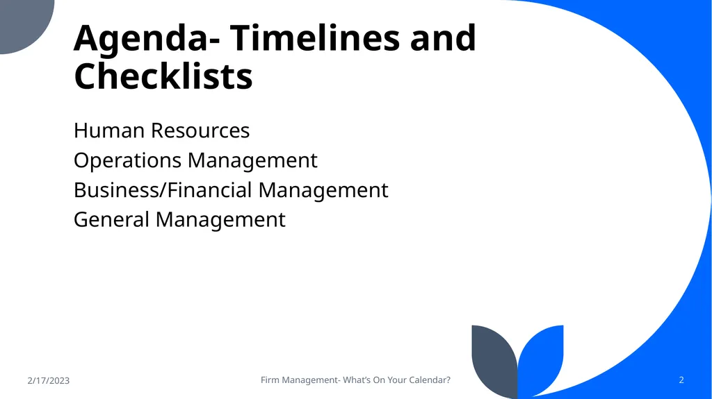 Firm Management: What’s on Your Calendar? Tracking - slide 2 of 17