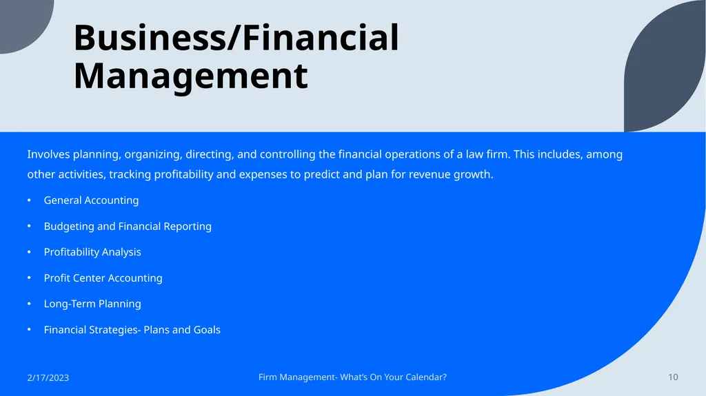 Firm Management: What’s on Your Calendar? Tracking - slide 10 of 17