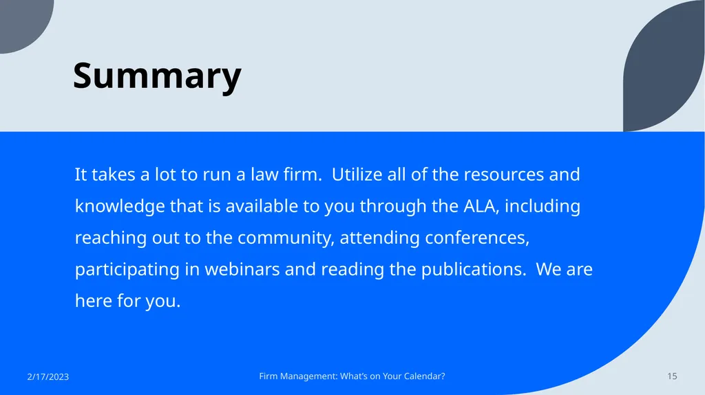 Firm Management: What’s on Your Calendar? Tracking - slide 15 of 17