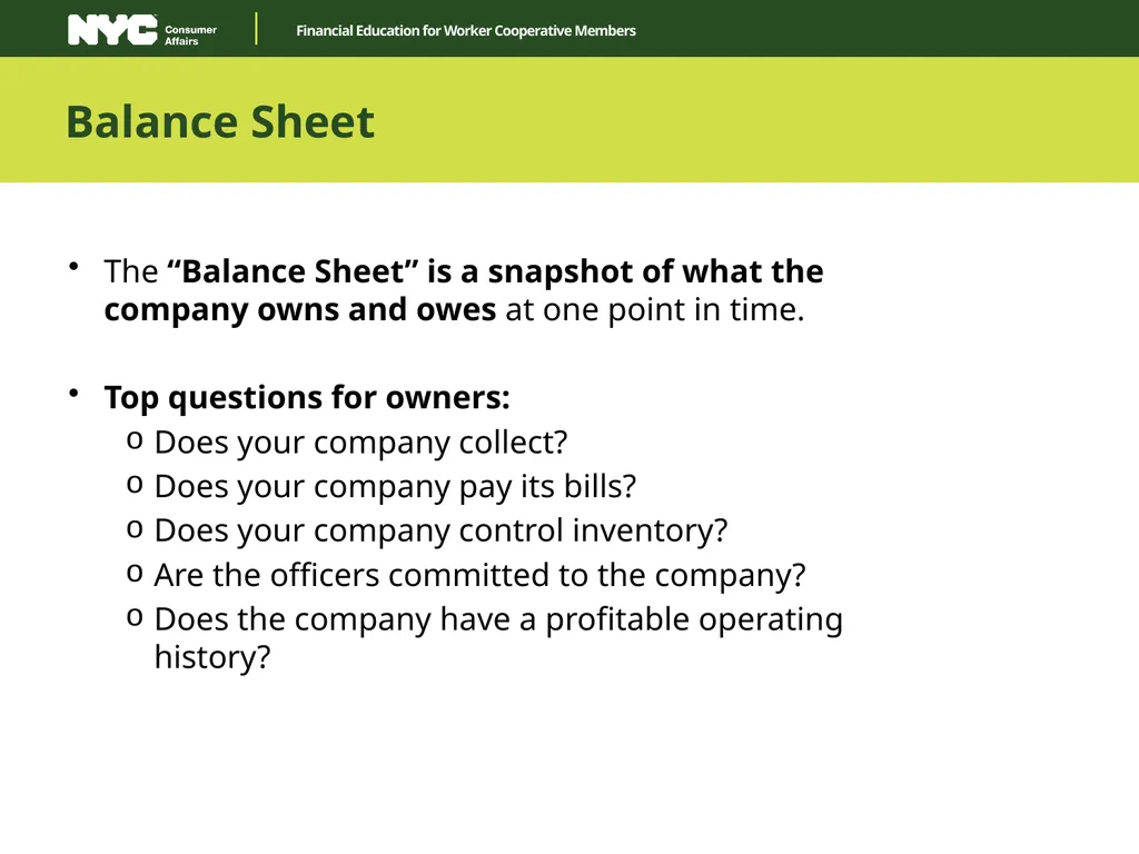 Financial Education for Worker Cooperative Members - slide 5 of 14
