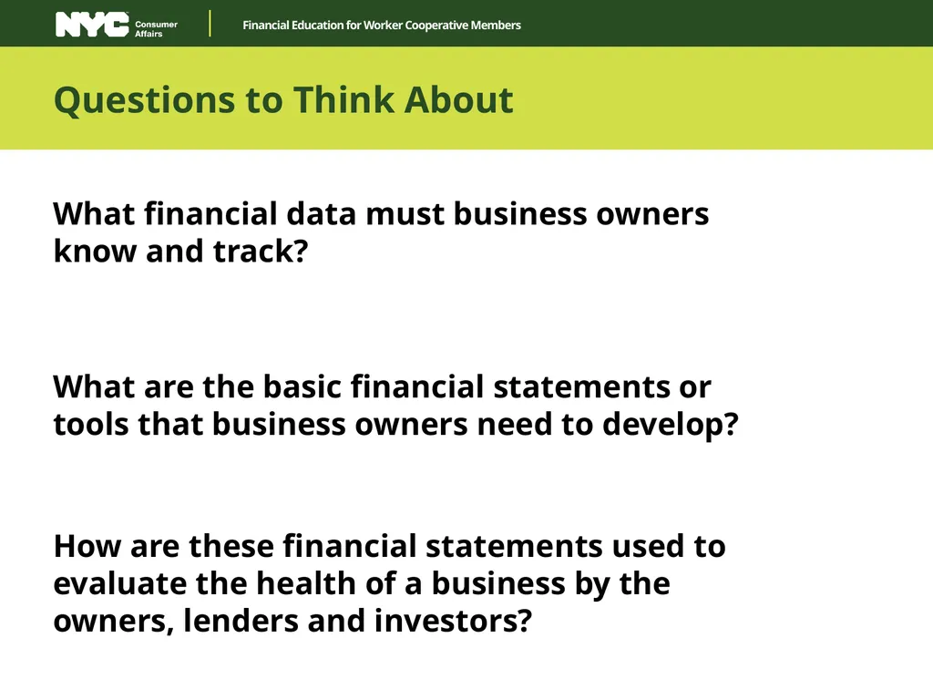 Financial Education for Worker Cooperative Members - slide 4 of 14