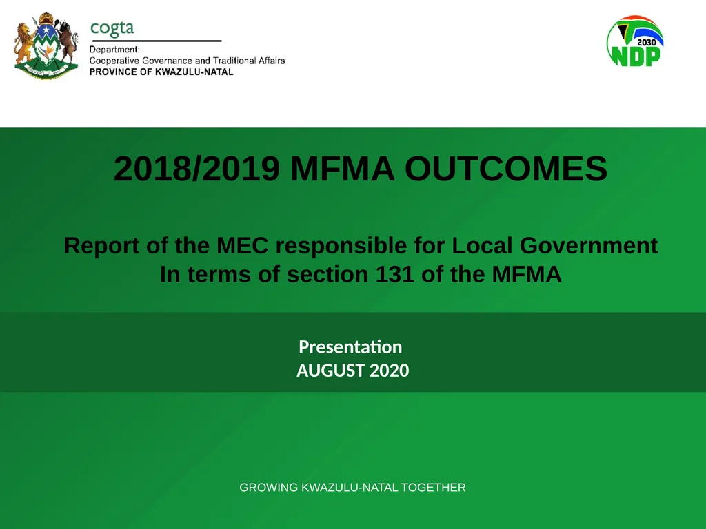 1 2018/2019 MFMA OUTCOMES Report of the MEC
