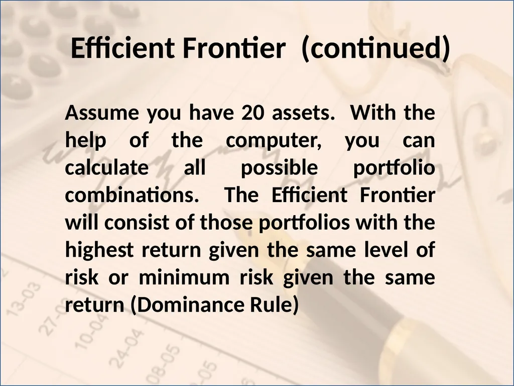Portfolio Analysis Topic 12 I. Efficient Market - slide 23 of 36