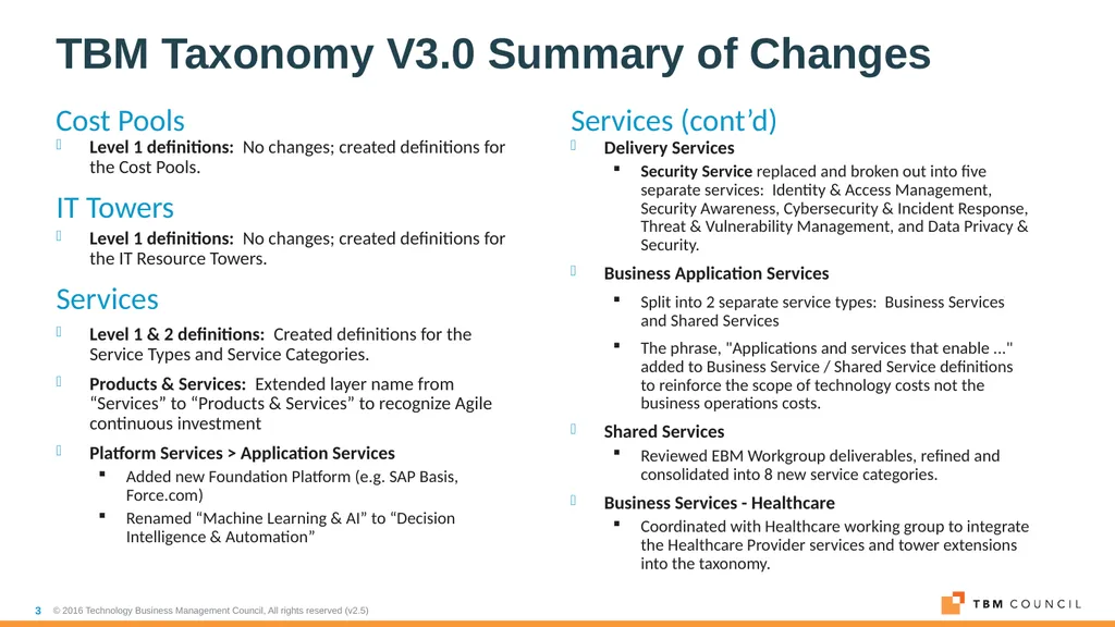 TBM Taxonomy Version 3.0 October 2018 Table of - slide 3 of 54