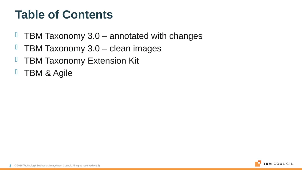 TBM Taxonomy Version 3.0 October 2018 Table of - slide 2 of 54