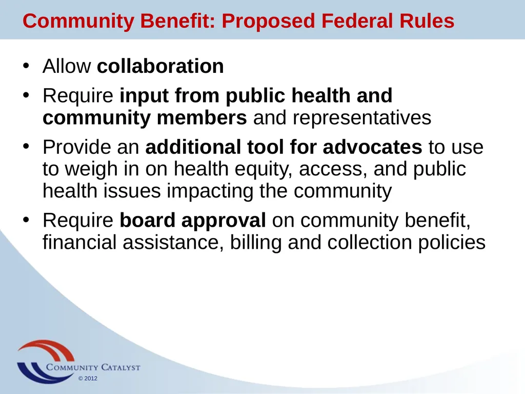 Hospital Community Benefit: Policy, Practice and - slide 12 of 22