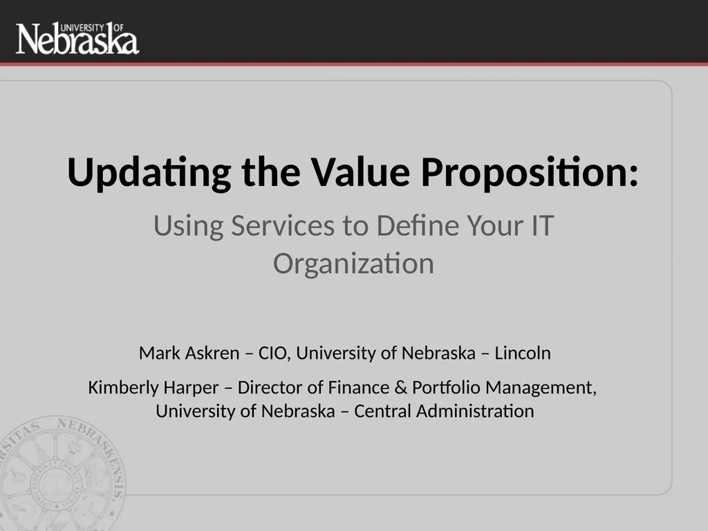 Updating the Value Proposition: Using Services to - slide 1 of 16
