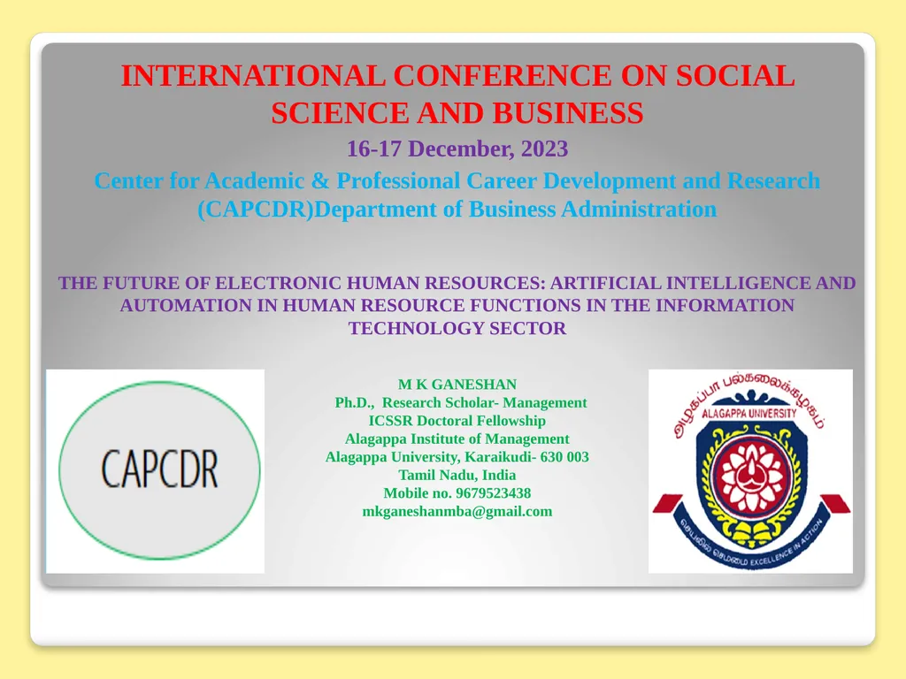 INTERNATIONAL CONFERENCE ON SOCIAL SCIENCE AND - slide 1 of 14