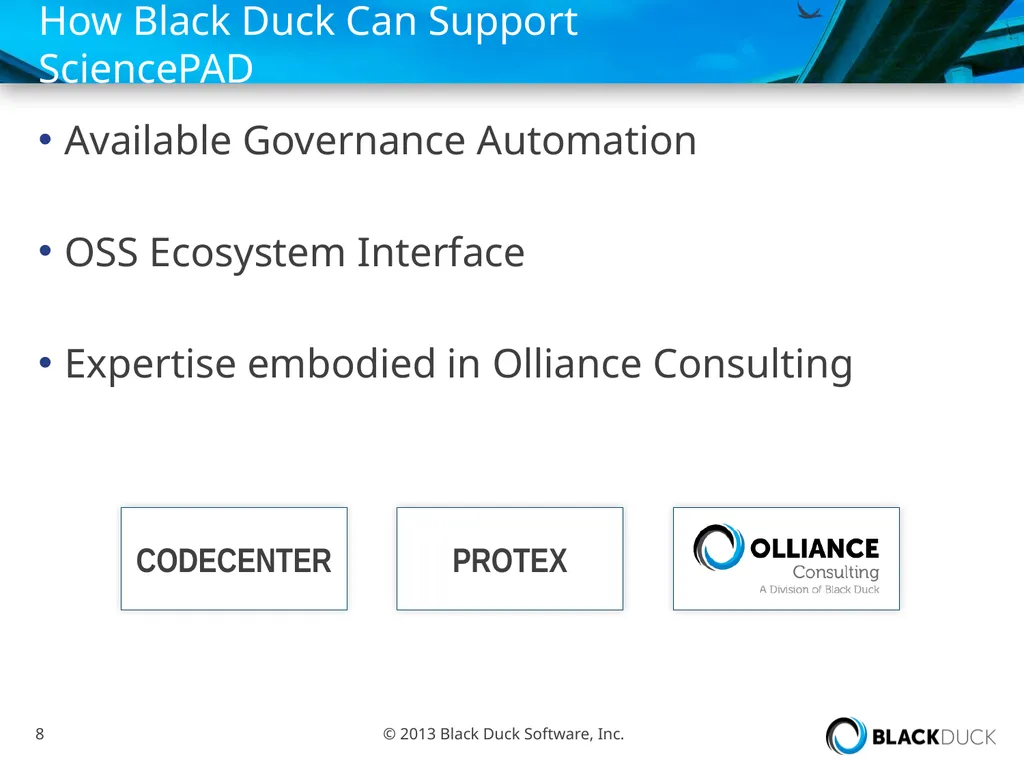 Black Duck / Olliance / Ohloh Working to Support - slide 8 of 21