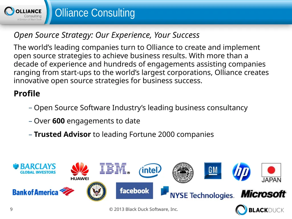 Black Duck / Olliance / Ohloh Working to Support - slide 9 of 21
