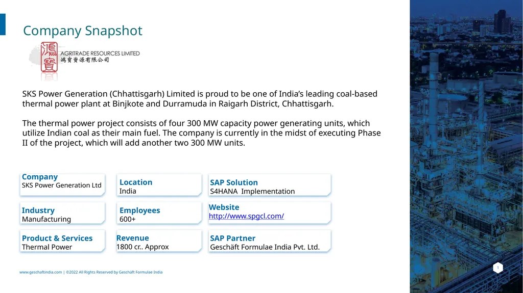 Business Case Study SKS Power Generation Ltd - slide 2 of 7