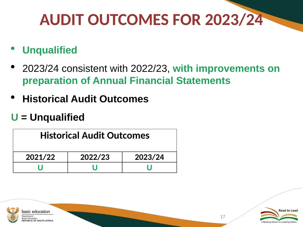 DEPARTMENT OF BASIC EDUCATION AUDIT COMMITTEE - slide 17 of 33