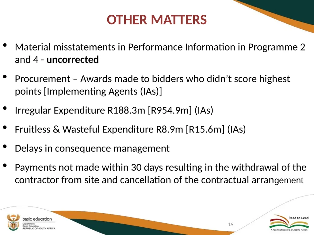 DEPARTMENT OF BASIC EDUCATION AUDIT COMMITTEE - slide 19 of 33
