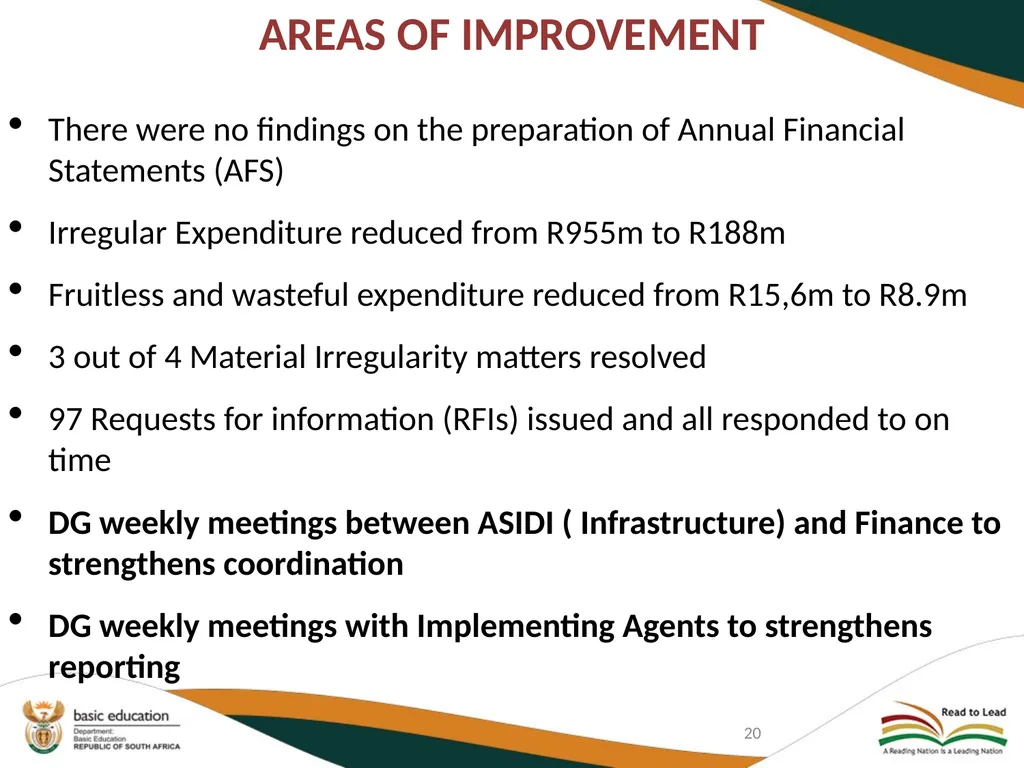 DEPARTMENT OF BASIC EDUCATION AUDIT COMMITTEE - slide 20 of 33