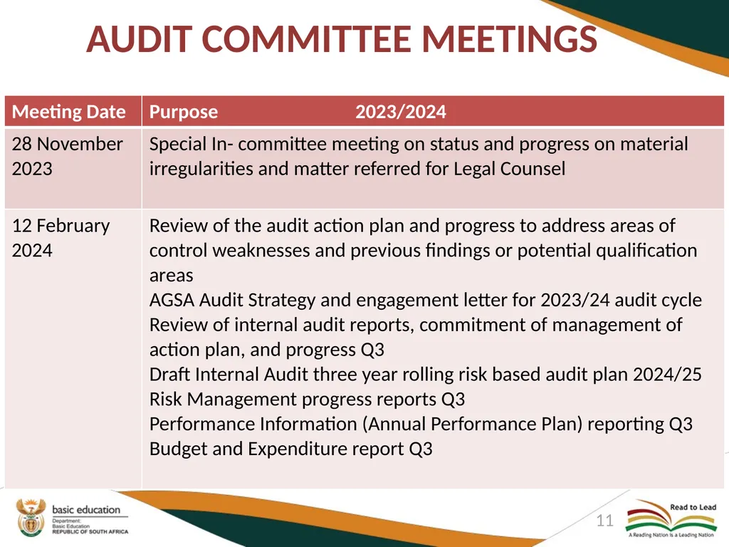 DEPARTMENT OF BASIC EDUCATION AUDIT COMMITTEE - slide 11 of 33