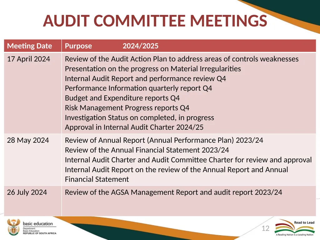 DEPARTMENT OF BASIC EDUCATION AUDIT COMMITTEE - slide 12 of 33