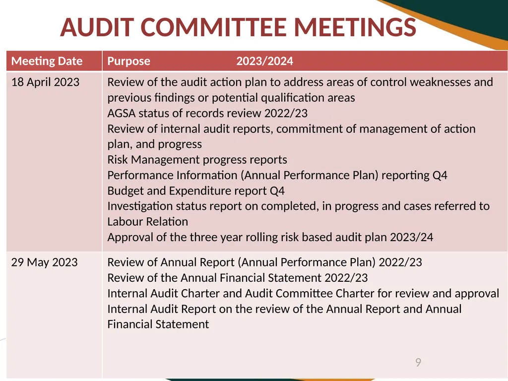 DEPARTMENT OF BASIC EDUCATION AUDIT COMMITTEE - slide 9 of 33