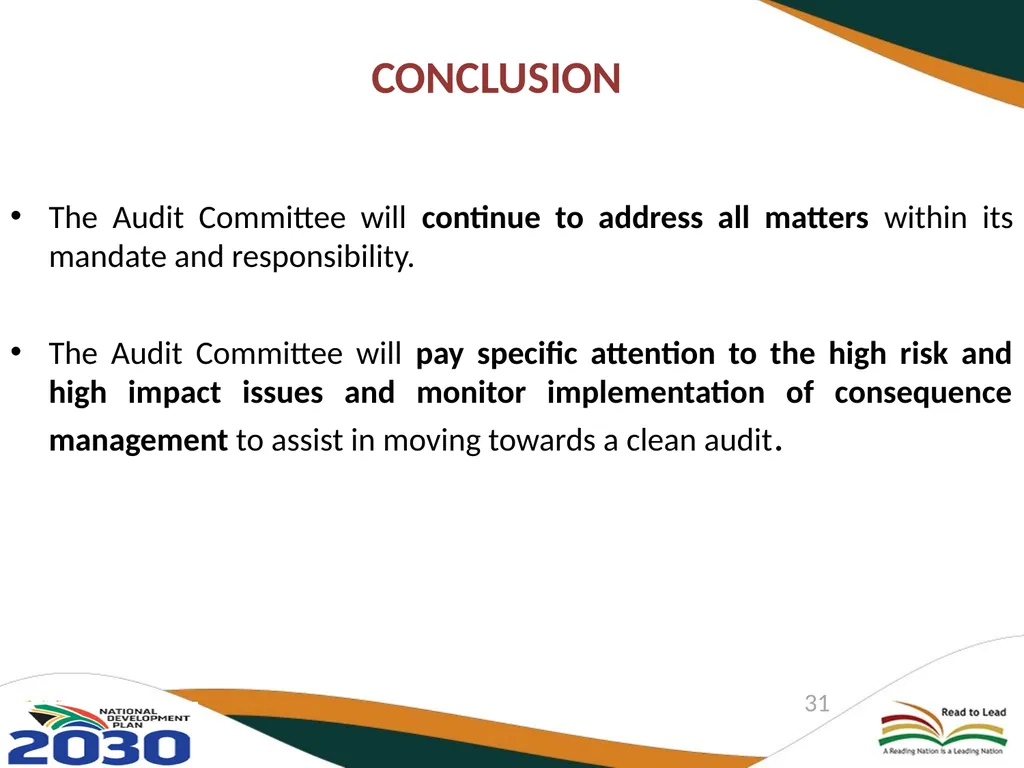 DEPARTMENT OF BASIC EDUCATION AUDIT COMMITTEE - slide 31 of 33