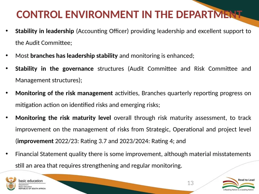 DEPARTMENT OF BASIC EDUCATION AUDIT COMMITTEE - slide 13 of 33