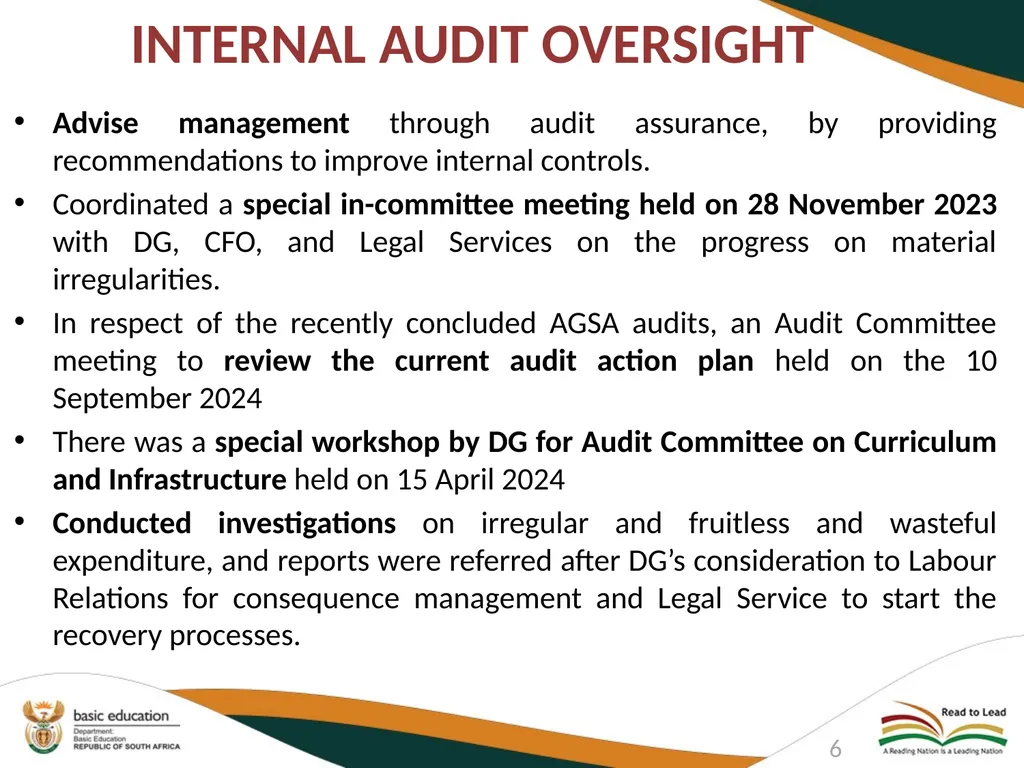 DEPARTMENT OF BASIC EDUCATION AUDIT COMMITTEE - slide 6 of 33