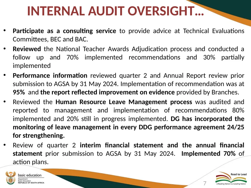 DEPARTMENT OF BASIC EDUCATION AUDIT COMMITTEE - slide 7 of 33