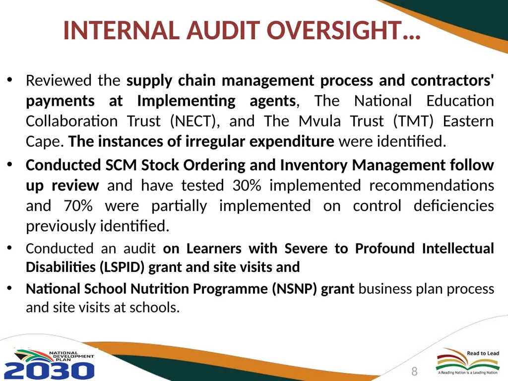 DEPARTMENT OF BASIC EDUCATION AUDIT COMMITTEE - slide 8 of 33