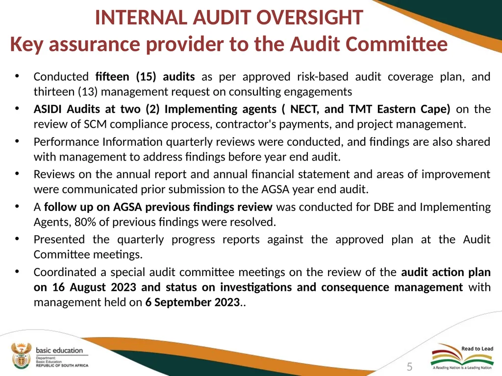 DEPARTMENT OF BASIC EDUCATION AUDIT COMMITTEE - slide 5 of 33