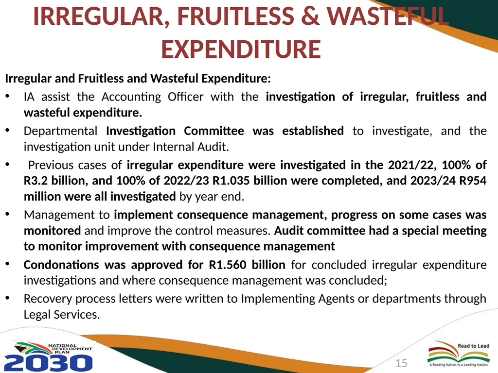 DEPARTMENT OF BASIC EDUCATION AUDIT COMMITTEE - slide 15 of 33