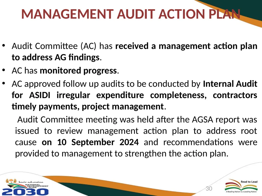 DEPARTMENT OF BASIC EDUCATION AUDIT COMMITTEE - slide 30 of 33