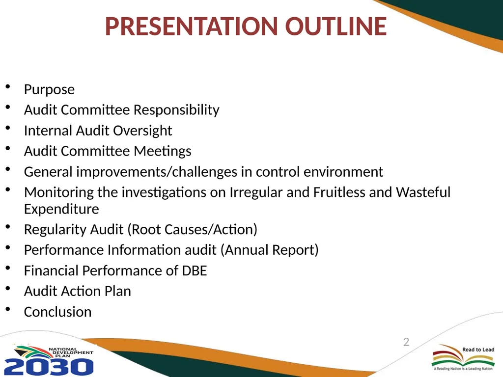 DEPARTMENT OF BASIC EDUCATION AUDIT COMMITTEE - slide 2 of 33