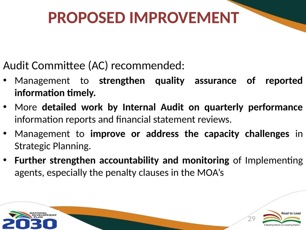 DEPARTMENT OF BASIC EDUCATION AUDIT COMMITTEE - slide 29 of 33