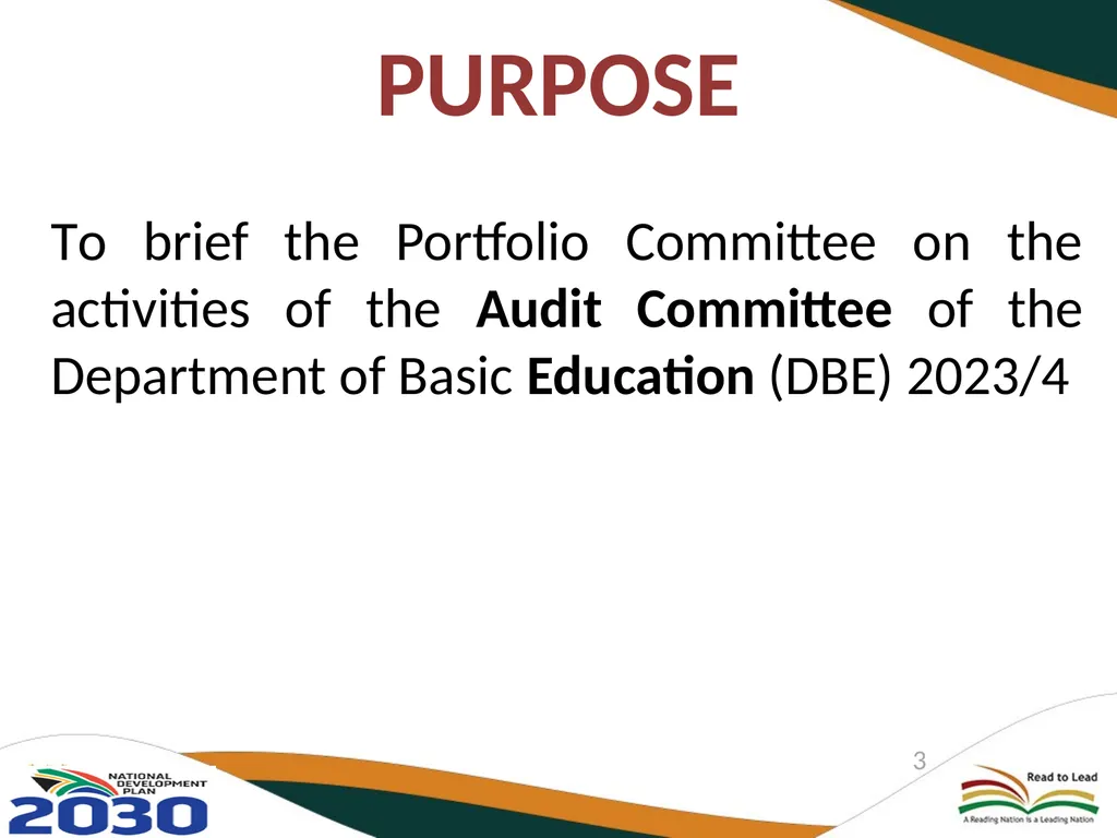 DEPARTMENT OF BASIC EDUCATION AUDIT COMMITTEE - slide 3 of 33