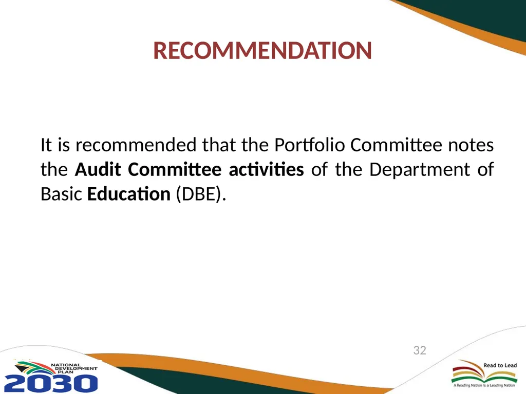 DEPARTMENT OF BASIC EDUCATION AUDIT COMMITTEE - slide 32 of 33