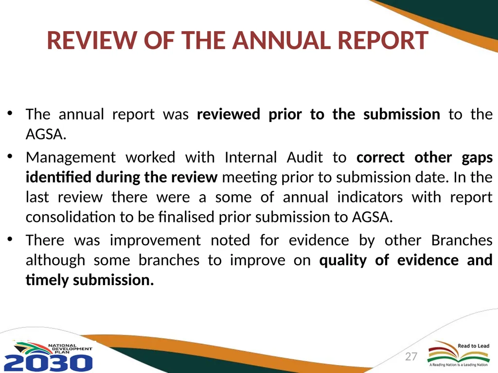 DEPARTMENT OF BASIC EDUCATION AUDIT COMMITTEE - slide 27 of 33