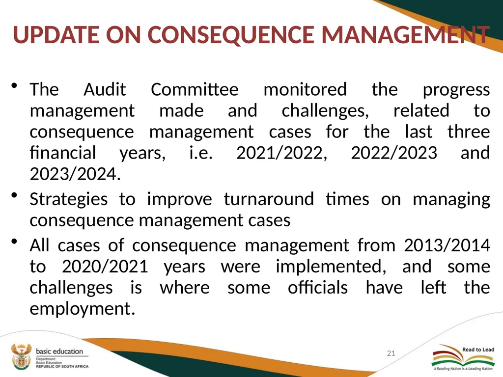 DEPARTMENT OF BASIC EDUCATION AUDIT COMMITTEE - slide 21 of 33