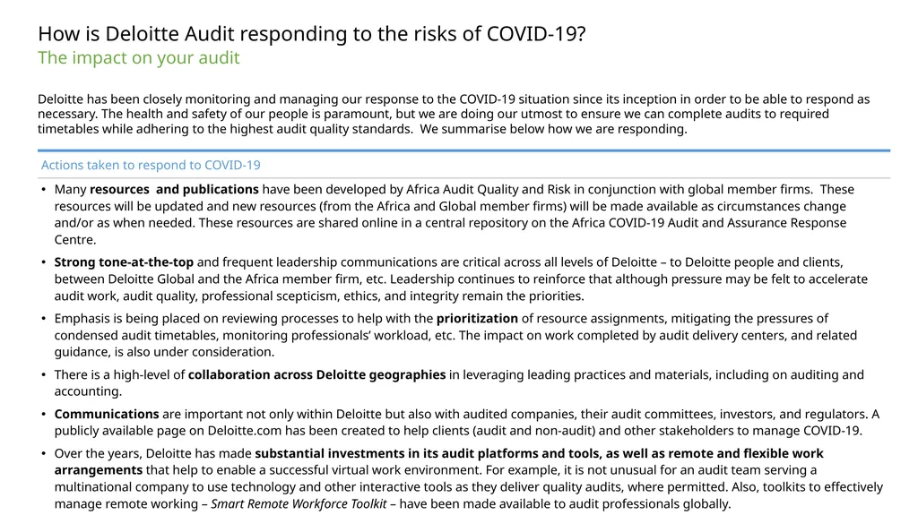 How is Deloitte Audit responding to the risks of - slide 2 of 6