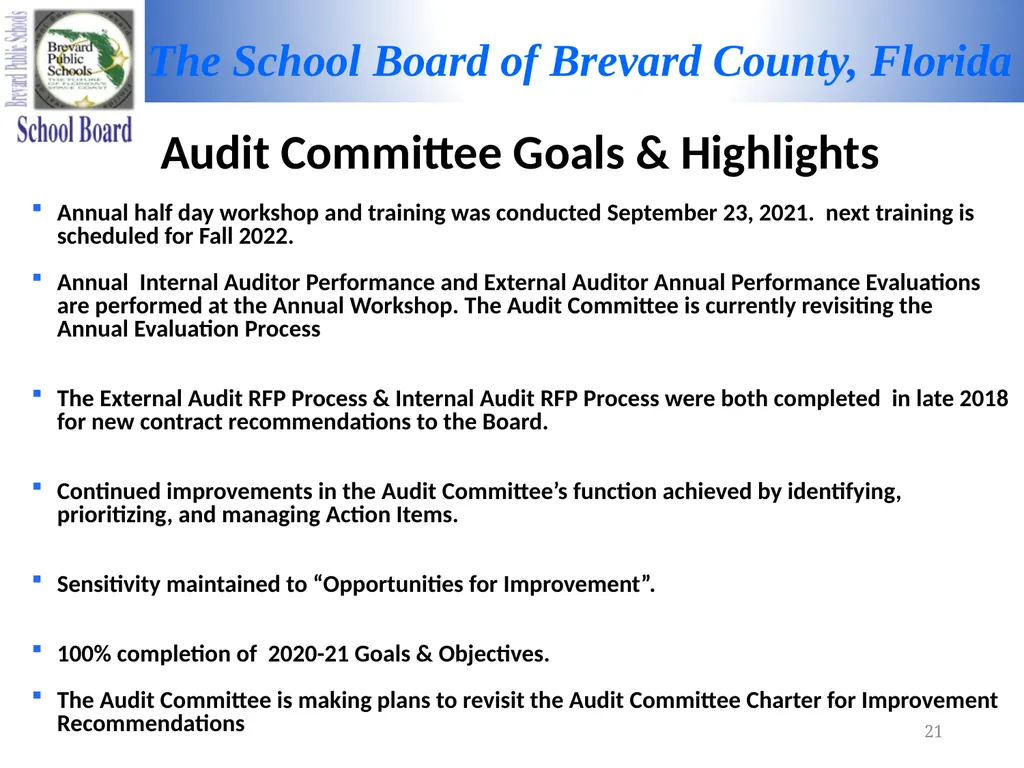 FY 2021-2022 MID-TERM REPORT Audit Committee - slide 21 of 22