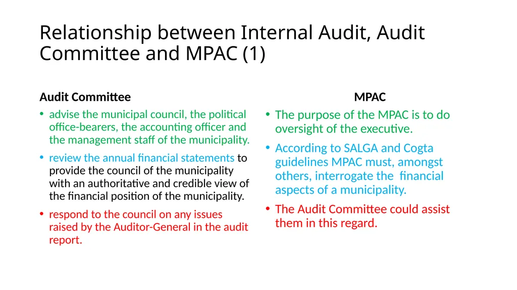 Relationship between Internal Audit, MPAC and - slide 14 of 15